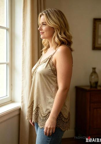 Top asimmetrico regolabile pizzo raso con spalline scollo a V con elastico - ph 2