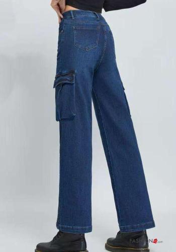 Jeans in Cotone vita alta con tasche con bottoni con zip - ph 2