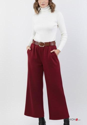 Calças wide leg com cinto com bolsos com elástico - ph 1