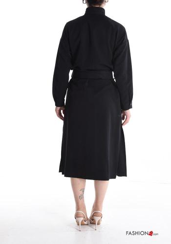 lange ärmel Kleid mit Knöpfen mit stoffgürtel - ph 3