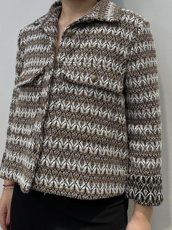 Geometric pattern with collar Cotton Jacket with buttons with pockets - ph 1