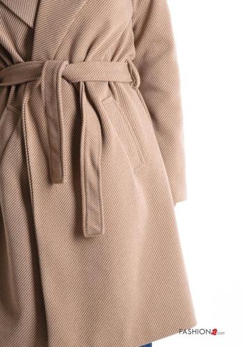 Cappotto con cintura in stoffa con tasche con fodera - ph 4