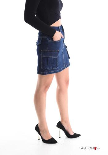 Minigonna in Cotone denim con tasche con bottoni con zip - ph 3
