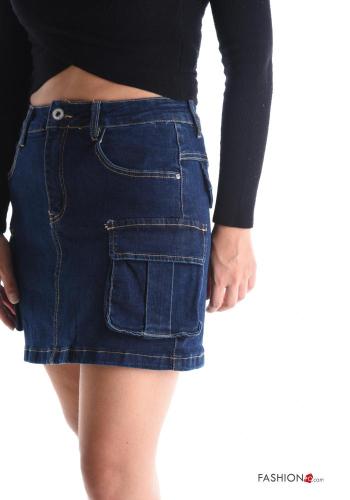 Minigonna in Cotone denim con tasche con bottoni con zip - ph 4