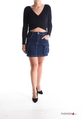 Minigonna in Cotone denim con tasche con bottoni con zip - ph 5