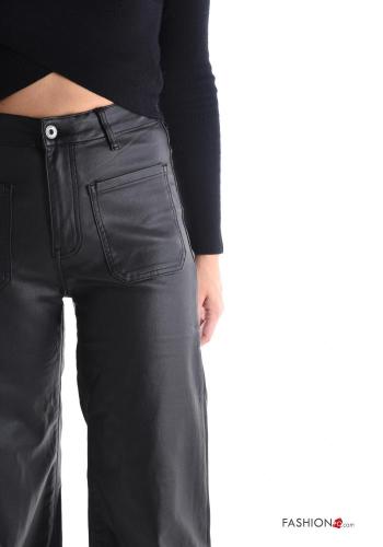faux leather wide leg Trousers with buttons with zip with pockets - ph 4