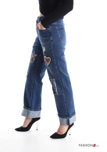 Cotton Jeans with buttons with pockets with rhinestones with zip - ph 3