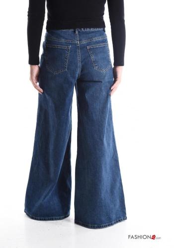 flared wide leg Cotton Jeans with buttons with zip with pockets - ph 2