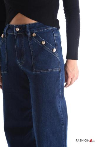 wide leg Cotton Jeans with buttons with pockets - ph 4