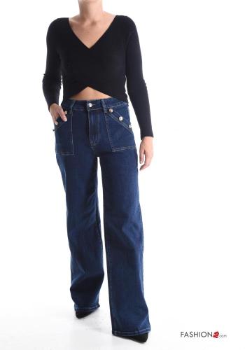 wide leg Cotton Jeans with buttons with pockets - ph 5