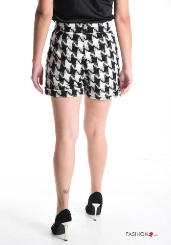 Shorts en Coton Imprimé pied de poule à boutons avec fermeture éclair avec poches - ph 2