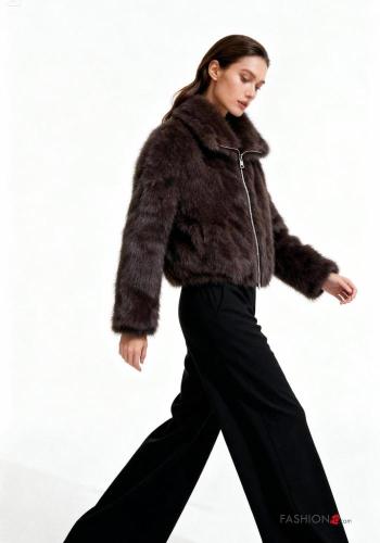 faux fur Jacket Rollneck with lining with zip - ph 1