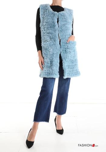 Smanicato pelliccia sintetica girocollo con bottoni con tasche - ph 1