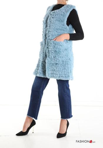 Smanicato pelliccia sintetica girocollo con bottoni con tasche - ph 3