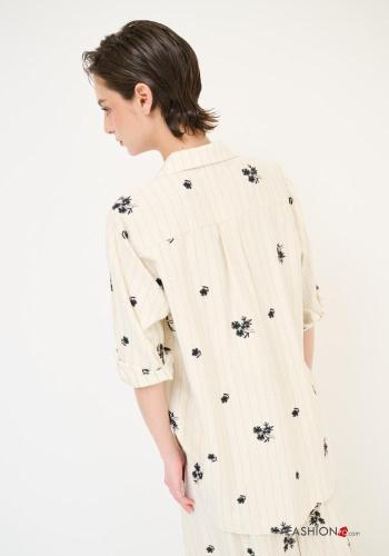 Camicia con colletto Fantasia ricamata con bottoni maniche a tre quarti - ph 3