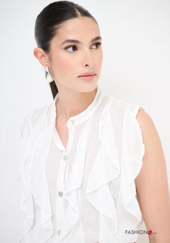 sleeveless Cotton Shirt with flounces with buttons - ph 2