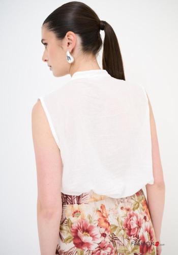 sleeveless Cotton Shirt with flounces with buttons - ph 3