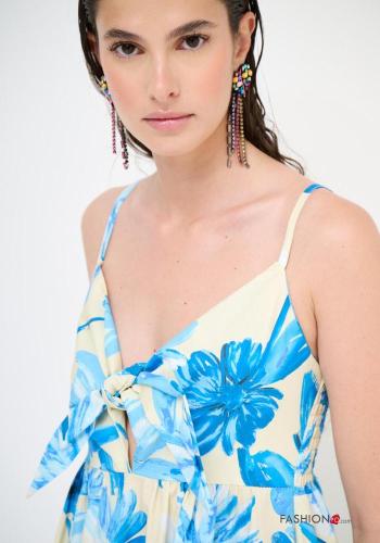 Blumenmuster rückenfrei Kleid aus Baumwolle mit Schleife mit V-Ausschnitt - ph 2