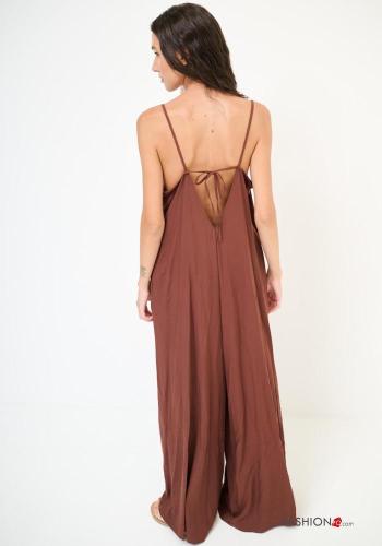 ärmellos rückenfrei wide leg Overall mit Taschen tiefer ausschnitt mit Schleife - ph 3