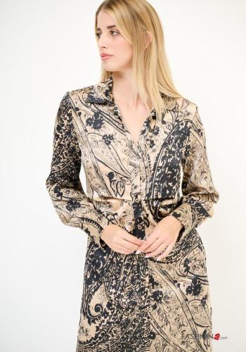 Paisley Muster lange ärmel mit kragen Kleid mit Knöpfen - ph 2