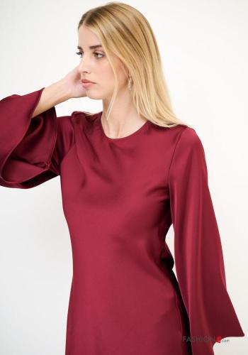 Vestido gola redonda costas abertas manga comprida cetim - ph 2