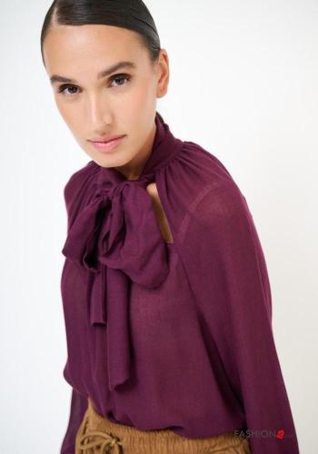 long sleeve Wool Mix Blouse with bow - ph 2