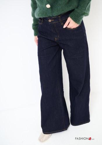denim flared Cotton Jeans with buttons with zip with pockets - ph 2