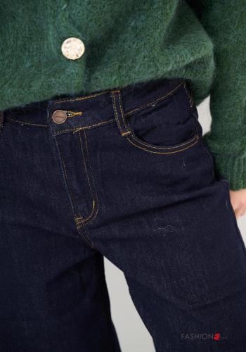 denim flared Cotton Jeans with buttons with zip with pockets - ph 3