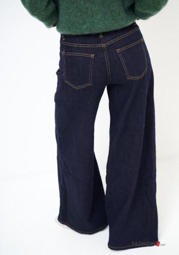 denim flared Cotton Jeans with buttons with zip with pockets - ph 4