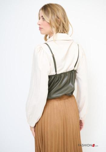 faux leather adjustable lace trim Top - ph 3