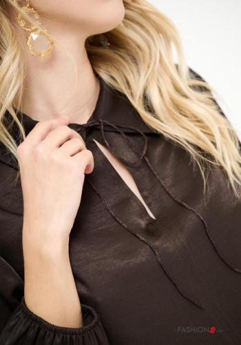Blouse manches longues satin à collet avec noeud - ph 2