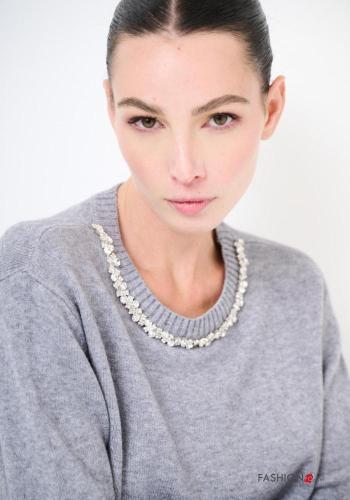 long sleeve crew neck Sweater with rhinestones - ph 2