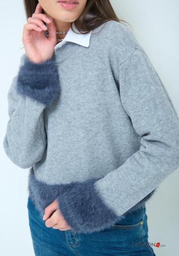 long sleeve crew neck faux fur Sweater - ph 2