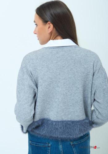 long sleeve crew neck faux fur Sweater - ph 3