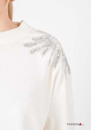 long sleeve crew neck Sweater with rhinestones - ph 2