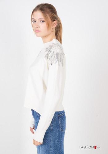 long sleeve crew neck Sweater with rhinestones - ph 3