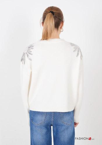 long sleeve crew neck Sweater with rhinestones - ph 4