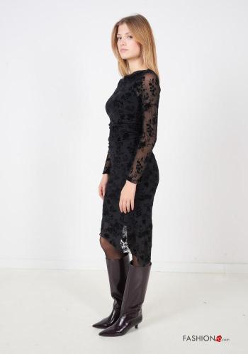 Embroidered long sleeve crew neck asymmetrical Dress with lining - ph 3