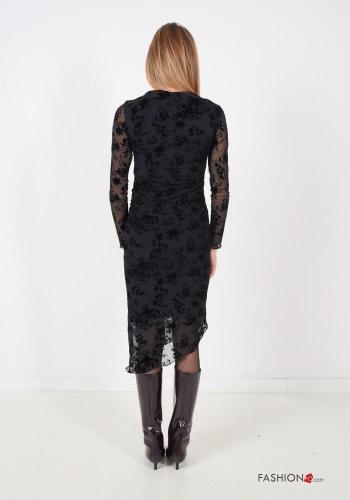 Embroidered long sleeve crew neck asymmetrical Dress with lining - ph 4