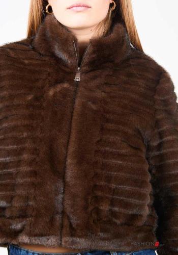 Manteau en Fausse Fourrure manches longues à col roulé avec fermeture éclair - ph 2