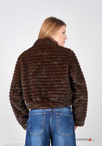 Manteau en Fausse Fourrure manches longues à col roulé avec fermeture éclair - ph 3