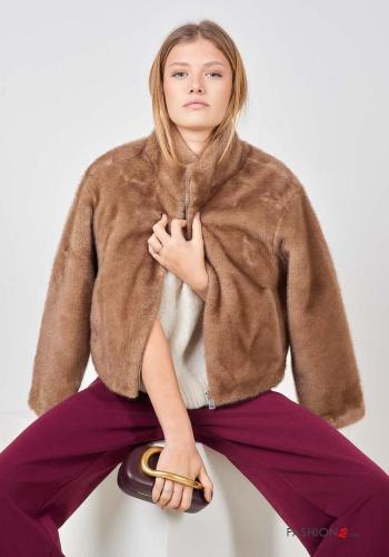 faux fur long sleeve Coat with zip - ph 2