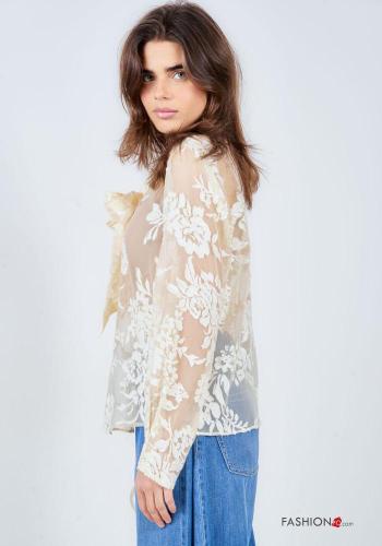 Blusa maniche lunghe Fantasia ricamata con fiocco - ph 3