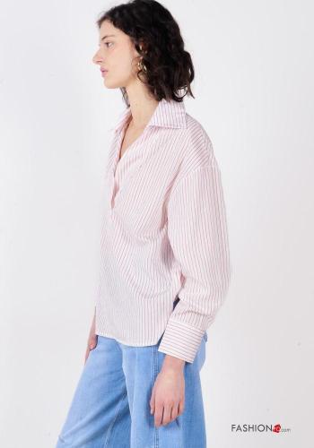 Blusa maniche lunghe con colletto Fantasia righe scollo a V - ph 2
