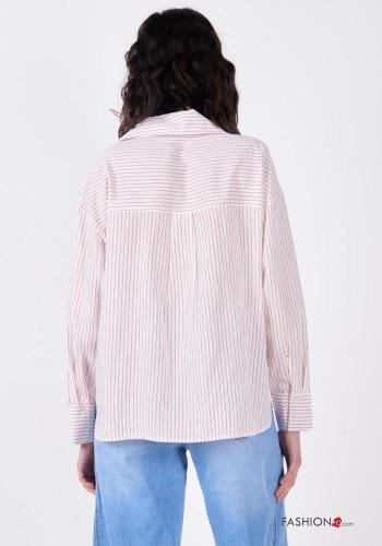 Blusa maniche lunghe con colletto Fantasia righe scollo a V - ph 3