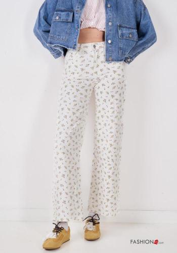 Jeans in Cotone Fantasia floreale con tasche con bottoni con zip - ph 2