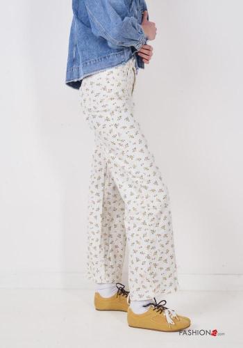Jeans in Cotone Fantasia floreale con tasche con bottoni con zip - ph 3