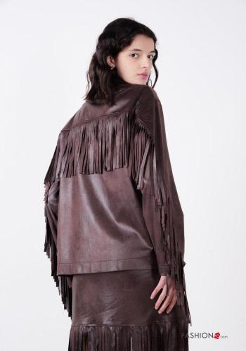 Cappotto ecopelle maniche lunghe con bottoni con frange - ph 4