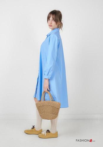 lange ärmel mit kragen knielanger Blusenkleid aus Baumwolle mit Knöpfen - ph 2
