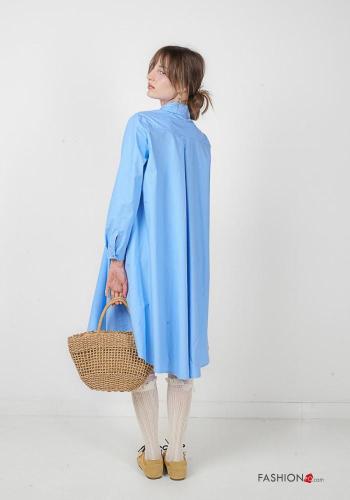 lange ärmel mit kragen knielanger Blusenkleid aus Baumwolle mit Knöpfen - ph 3